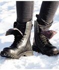 Steel Stiefel 10 Loch Schwarz Warm mit Reißverschluss
