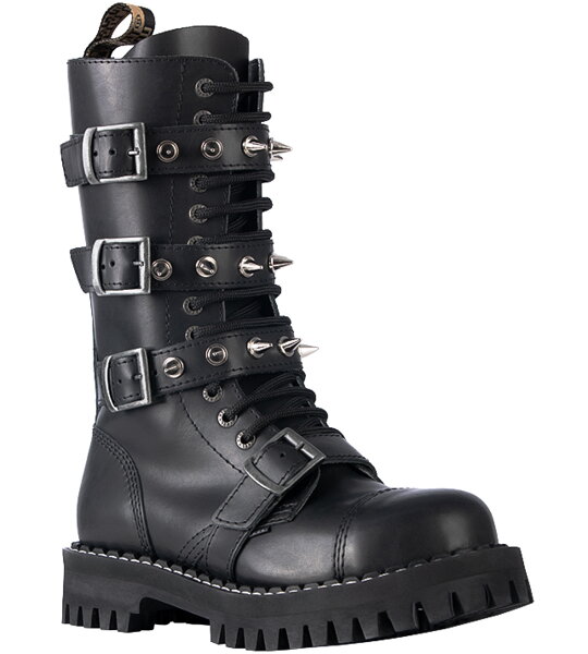 Steel Stiefel 15 Loch Schwarz Mit 4 Schnallen Pyramid 