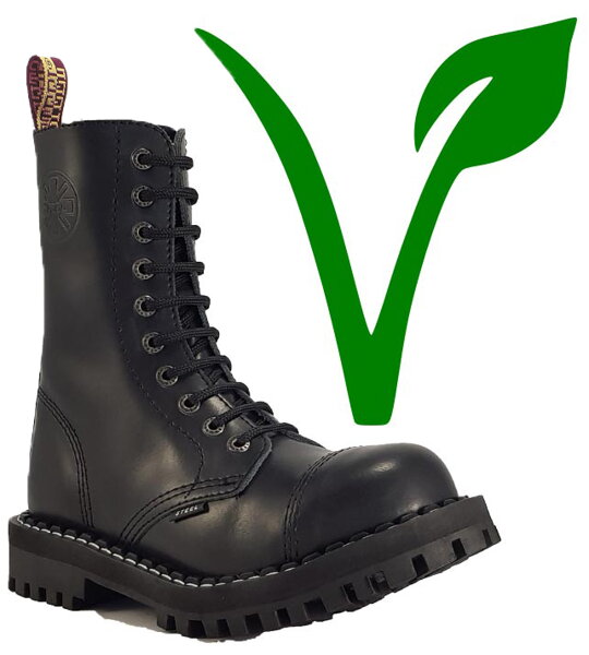 Steel Stiefel 10 Loch Schwarz Vegan