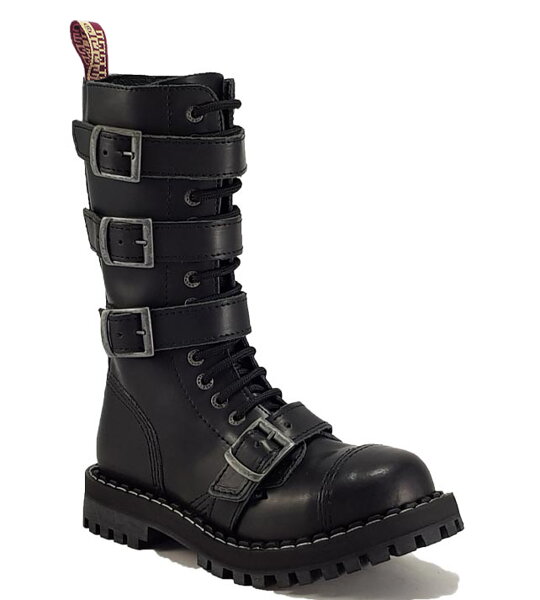 Steel Stiefel 15 Loch Schwarz Mit 4 Schnallen 