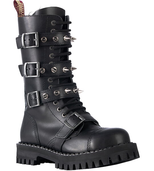 Steel Stiefel 15 Loch Schwarz Mit 4 Schnallen Pyramid 