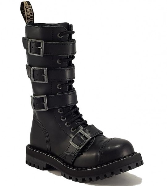 Steel Stiefel 15 Loch Schwarz Mit 4 Schnallen 