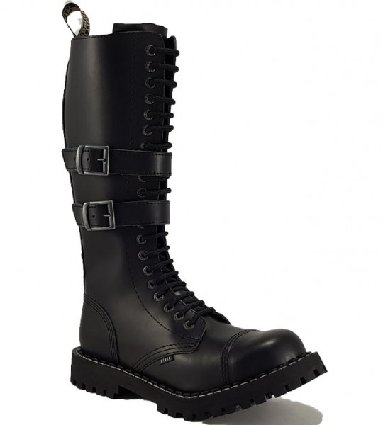 Steel Stiefel 20 Loch Schwarz 2 Schnallen Zip 
