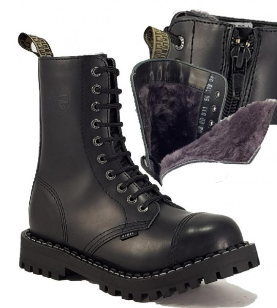 Steel Stiefel 10 Loch Schwarz Warm mit Reißverschluss