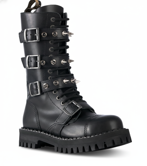 Steel Stiefel 15 Loch Schwarz Mit 4 Schnallen Pyramid 