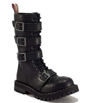 Steel Stiefel 15 Loch Schwarz Mit 4 Schnallen 