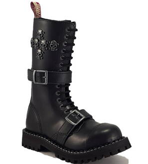 Steel Stiefel 15 Loch Schwartz Mit Schädel und Reißverschluss 