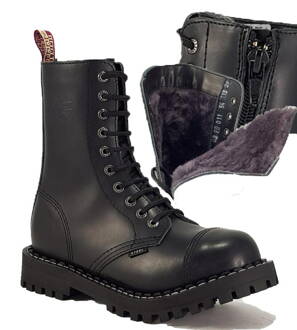 Steel Stiefel 10 Loch Schwarz Warm mit Reißverschluss